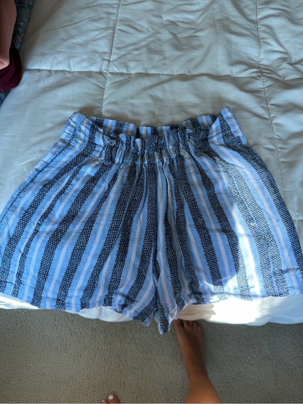 High-Waist Blue Striped Summer Shorts